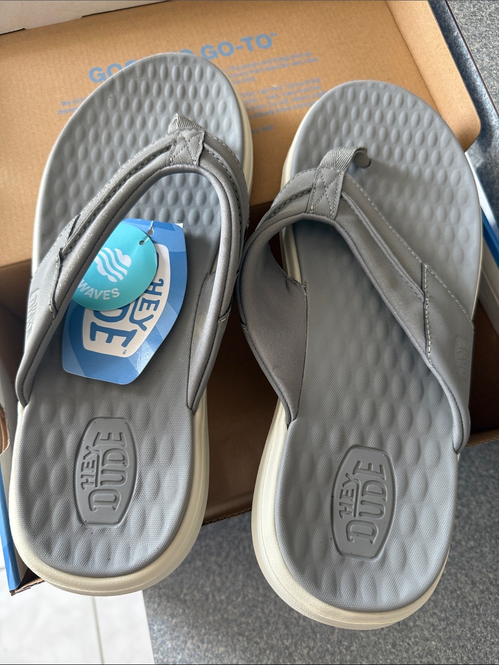 Hey Dude Gray Flip Flop Sandals with Cream Sole